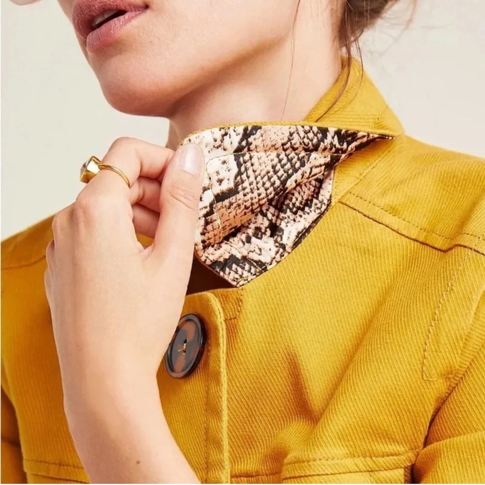 Anthropologie Nora Flounce-Sleeved Trucker Jacket in Mustard - Picture 3 of 9